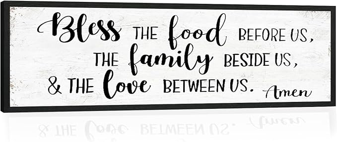 Bless the Food Before Us Wall Decor: Farmhouse Rustic Kitchen Signs Wall Decor Framed Hanging Wall Plaques 12" x 40",Inspirational Quotes The Family Beside Us Signs-Ruum Studio Home
