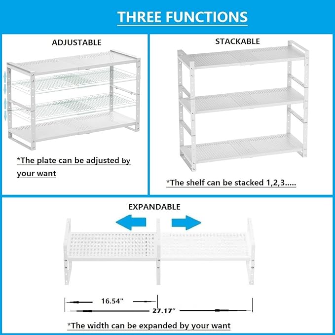 Expandable,Adjustable & Stackable Spice Rack, Cabinet Kitchen Countertop Shelf Organizer,Metal Pantry Storage Shelves - Space-Saving Storage Solution(1Pack/White/Medium)-Ruum Studio Home