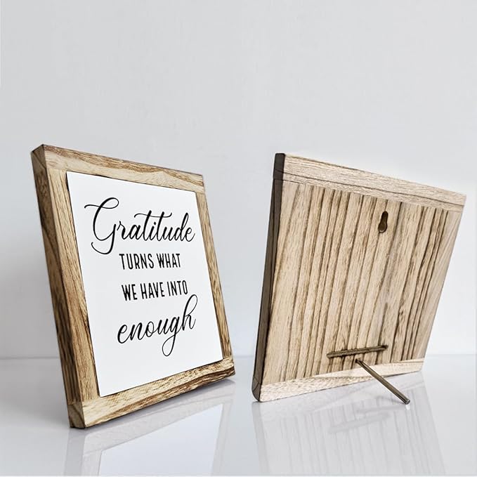 Rustic Wood Sign, Gratitude Turns What We Have Into Enough Sign, Wooden Plaques Table Decor, Inspirational Desk Decorate, Home Office Decor, Thankful Quote Signs, Small Wooden Box Signs-Ruum Studio Home