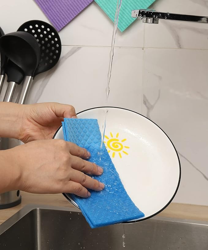 Swedish Dishcloths - 10 Pack Reusable Kitchen Dishcloths - Ultra Absorbent Dish Towels for Washing Dishes - Cellulose Sponge Cloth Cleaning Cloths - Blue-Ruum Studio Home