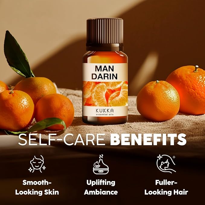 Kukka Mandarin Essential Oil for Diffuser Skin - 0.34 Fl Oz - 100% Pure Natural, Fresh & Citrusy Scent for Aromatherapy,Candle, Bath Bomb & Soap Making Scent DIY-Ruum Studio Home