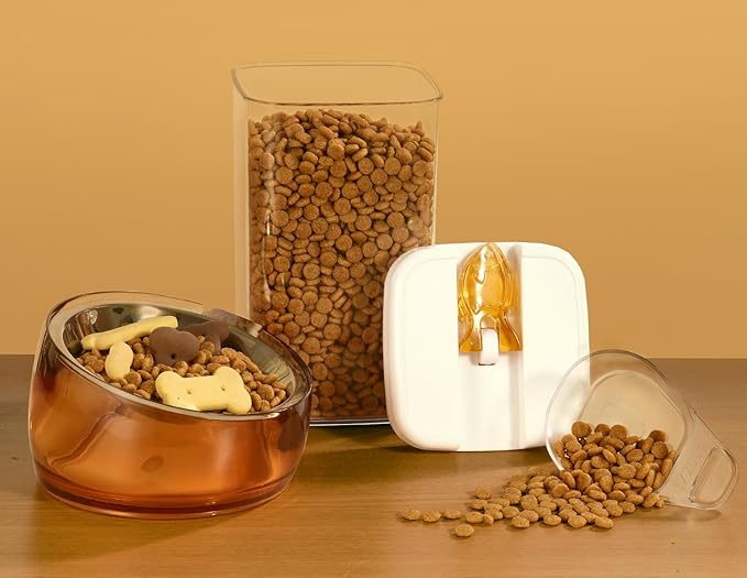 Felli Flip Tite Pet Food Container with Airtight Lids, BPA FREE Acrylic Canister with Paw Bone Fish Flip Top Handles for Cat Dog Kibble Treats Storage, Keep Fresh (Pet Collection Nest-L3pk)-Ruum Studio Home