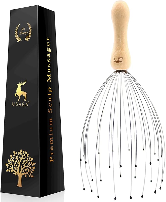 USAGA 28 Finger Head Scratcher, Head Massager, Scalp Massager for Scalp Body Relaxing Wood Handle (1 Pack)-Ruum Studio Home