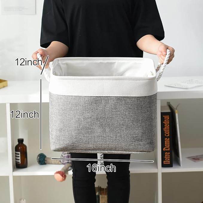 TcaFmac Organization and Storage Basket for Organizing - 16x12x12 inch Large 2 Pack Collapsible Storage Bins for Shelves, Fabric Storage Cubes for Box Closet Cloth Toy Books Kids (White & Grey)-Ruum Studio Home