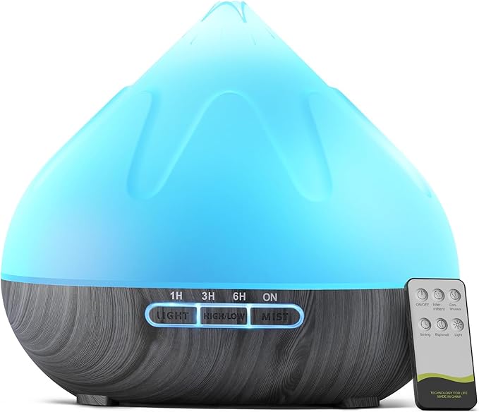 500ML Essential Oil Diffuser: Aroma Diffuser with Remote Control for Hotel Spa Yoga Room Humidifier with 14 Colors LED Night Light for Bedroom Home Relaxation, Black-Ruum Studio Home