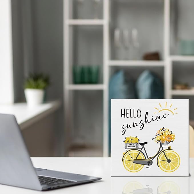Lemon Decor Summer Decorations Hello Sunshine Wooden Sign Rustic Home Decor 5 x 5 Inches-Ruum Studio Home