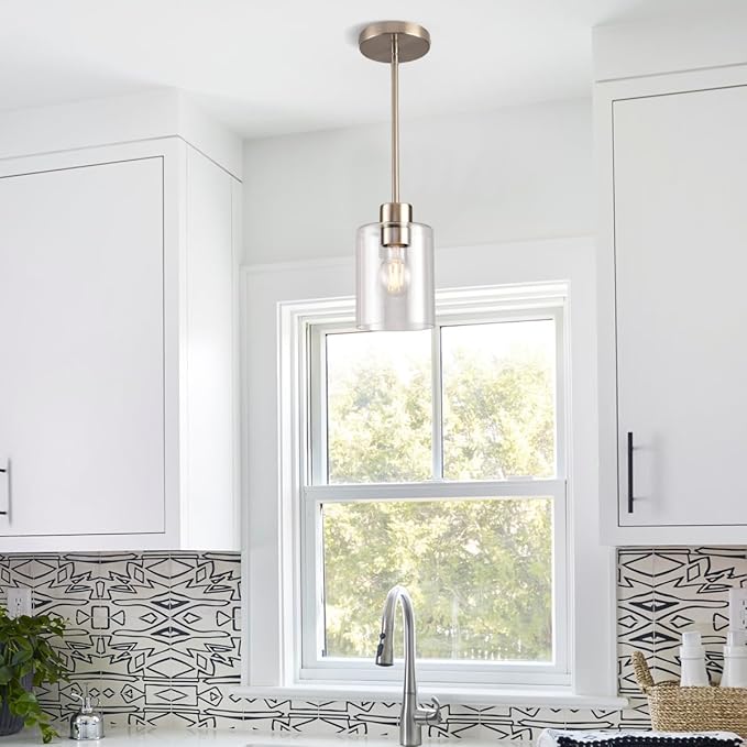 Brushed Nickel Pendant Lights,Modern Farmhouse Pendant Light,Light Fixture Kitchen Pendant Mini Hanging Light for Sink Island,Adjustable Height,Home Décor Lighting (Brushed Nickel 2 pack Stem Rod)-Ruum Studio Home