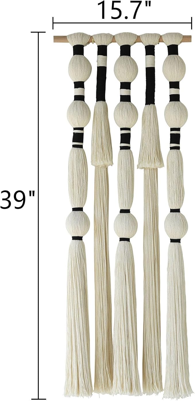 Macrame Wall Hanging Tassels Sphericity Cotton Textile Hanging Geometric Yarn Wall Art for Bedroom Living Room Decor 15.7" W x 39" L-Ruum Studio Home