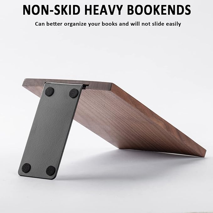 Muso Wood Handmade Walnut Book Ends, Non-Skid Bookends for Shelves, Large Sturdy Book Ends for Heavy Books, Decorative Book Shelf (1 Pair)-Ruum Studio Home