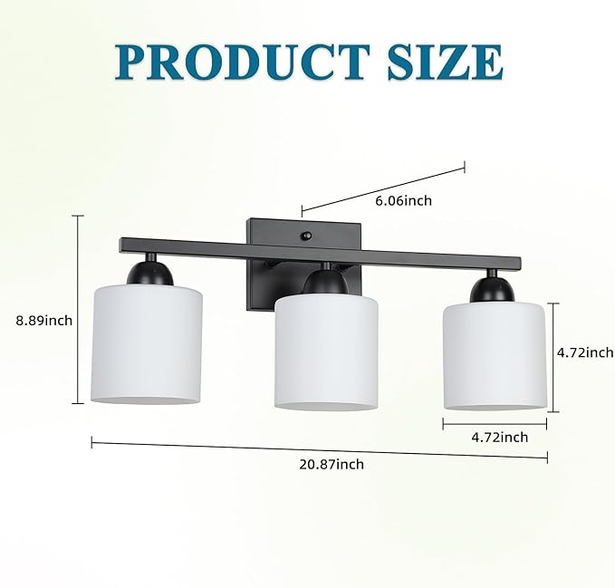 Milk Glass Vanity Lights for Bathroom, 3 Light Matte Black Bathroom Light Fixtures Over Mirror, Ceramic E26 Sockets Wall Mounted-Ruum Studio Home