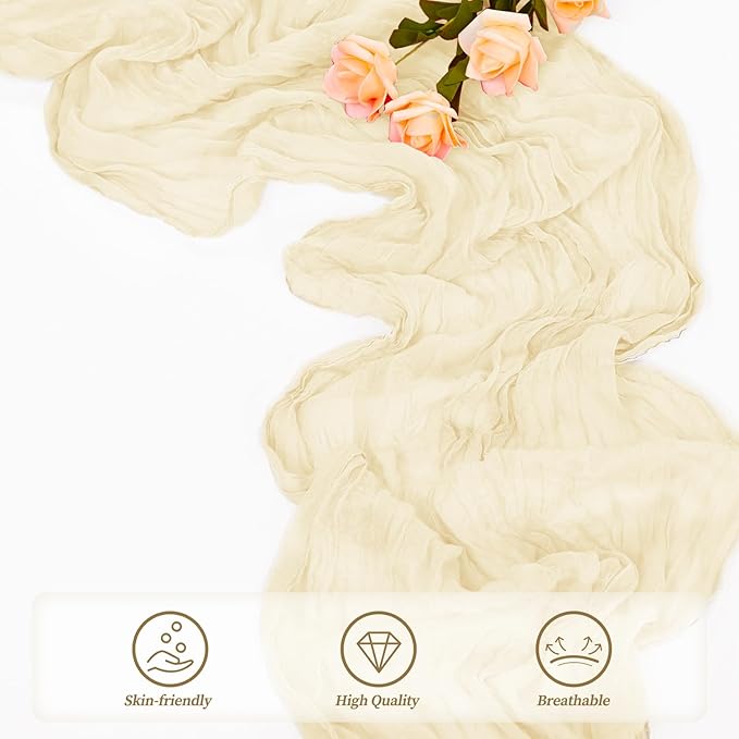 10FT 20 Pack Beige Cheesecloth Table Runner 20 x 120 Inch Long Rustic Gauze Fabric Cheese Cloth Table Runner for Wedding Bridal Baby Shower Table Decorations Boho Sheer Birthday Party Table Decor-Ruum Studio Home