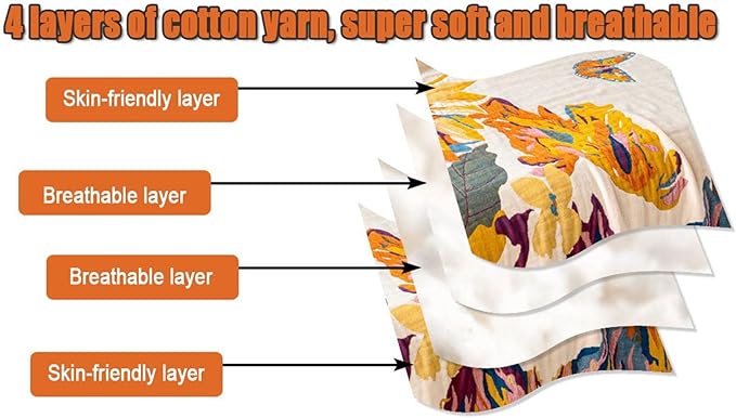 Boho Throw Blanket for Couch 100% Cotton Throw Floral Bed Blanket 80''x90'',Cotton Quilts Travel Knitted Muslin Blanket Home Decor Cozy Blankets for Women-Ruum Studio Home