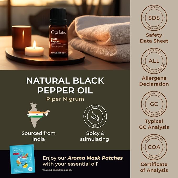 Gya Labs Black Pepper Essential Oil for Comfort - 0.34 Fl Oz - 100% Pure Natural Black Pepper Oil for a Soothing Aromatic Experience & Candle Making Scent-Ruum Studio Home