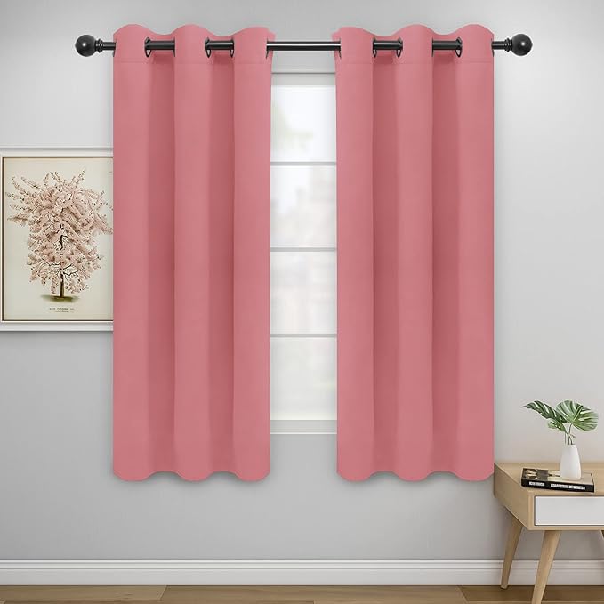 Easy-Going Blackout Curtains for Bedroom, Solid Thermal Insulated Grommet and Noise Reduction Window Drapes, Room Darkening Curtains for Living Room, 2 Panels(42x63 in, Pink)-Ruum Studio Home