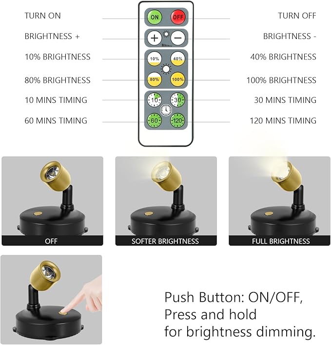 Cordless Spotlight Battery Powered, Dimmable Accent Up Light with Remote, Indoor LED Display Lighting for Picture Photo Dartboard Plant Tree Decor Painting Art Portrait-Ruum Studio Home