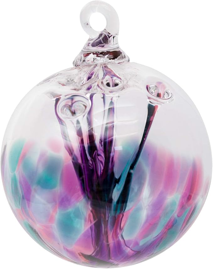 Luke Adams Glass | 3" Mini Glass Tree of Life | Handmade Ornament | Hanging Garden Gazing Ball | Indoor Outdoor Home Décor | (Pink Violet Teal)-Ruum Studio Home