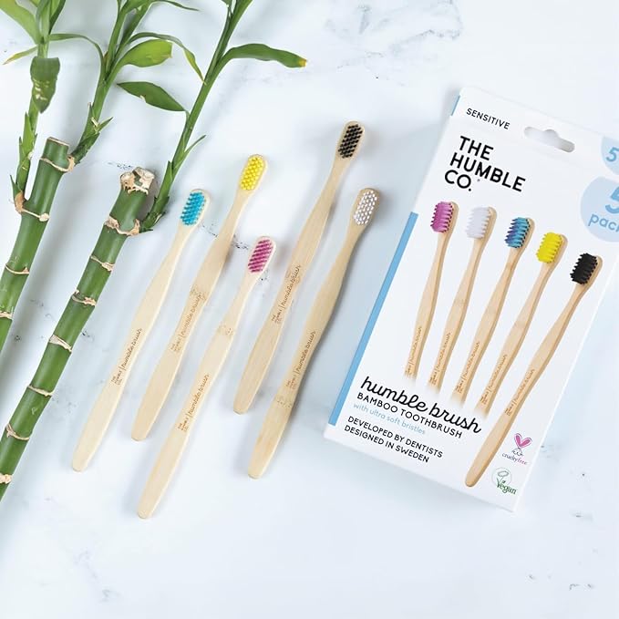 The Humble Co. Bamboo Toothbrushes (5pk) – Toothbrushes for Superior Oral Care, Dental Hygiene, and Gum Care, BPA Free (Ultra Soft Bristles)-Ruum Studio Home