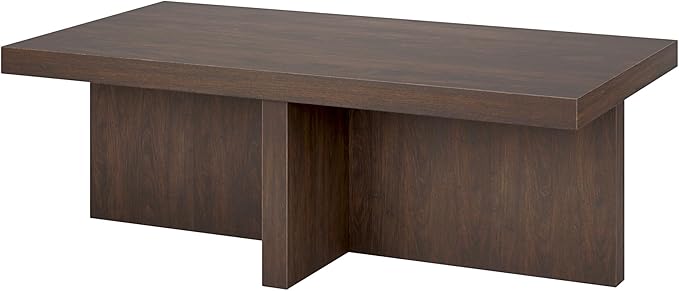 Henn&Hart 44" Rectangular Wood Pedestal Low-Profile Coffee Table for Living Room, Family Room, or Office, Alder Brown-Ruum Studio Home