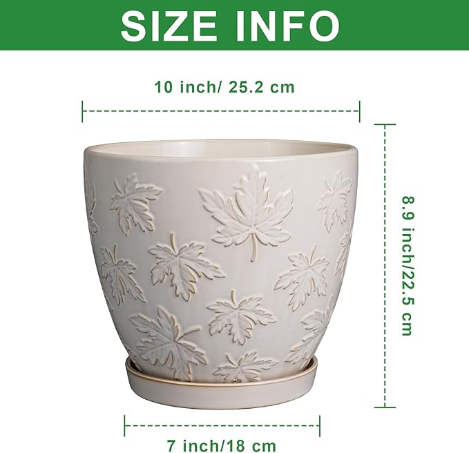 Pots for Plants 10 Inch - Ceramic Planter Large Plant Pot for Indoor Plants Outdoor Round Flower Pot with Drainage Hole and Saucer Home Garden Decor White-Ruum Studio Home