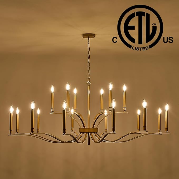 18 Light Gold Living Room Chandelier High Ceiling Foyer Candle Chandelier Large Modern Brass 59in Metal Chandeliers Hanging Light for Master Bedroom Dining Room Light Fixture Over Table-Ruum Studio Home