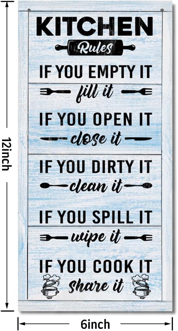 Hanging Kitchen Rules Wood Decor Sign, Rustic Kitchen Wooden Signs, Printed Wood Wall Art Sign, Kitchen Door Rules Rustic Sign, Hanging Wood Sign Kitchen Decor, Funny Farmhouse Kitchen Wall Décor D1-Ruum Studio Home