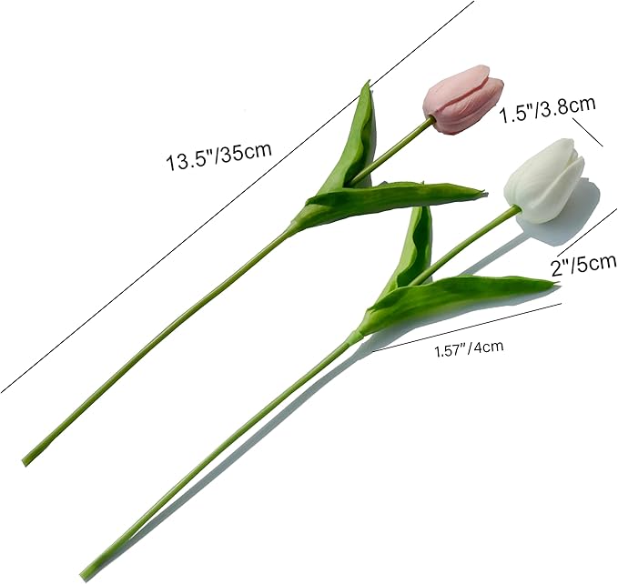 Mandy's Artificial Tulips 20 Stems White and Light Pink PU Faux Flowers for Wedding Home Decor 13.5 Inch-Ruum Studio Home