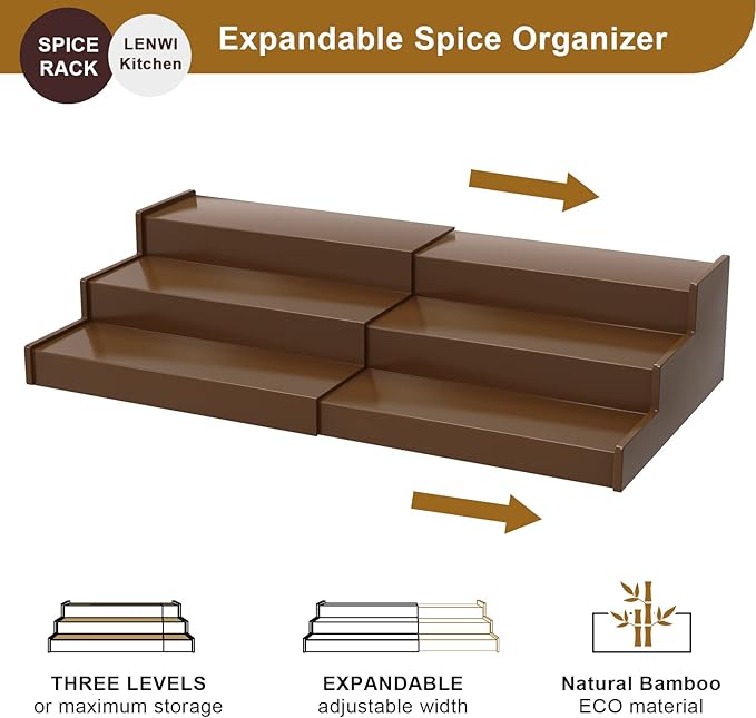 Spice Rack Organizer for Cabinet 2Pack, 3 Tier Expandable Bamboo Spice Storage, Great for Kitchen Cabinet, Cupboard,Pantry and More(Brown)-Ruum Studio Home
