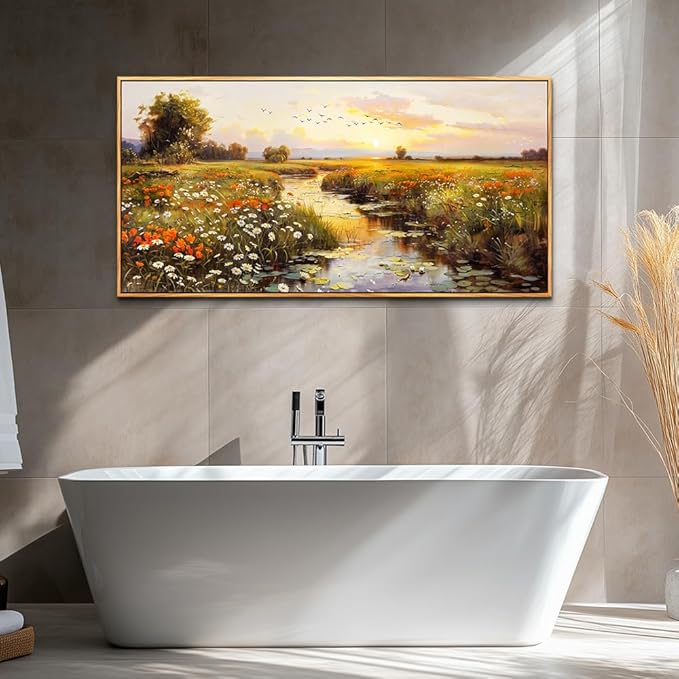PHAOHUAXM Large Wall Art For Living Room Canvas Wall Decor For Bedroom Watercolour Painting Office Decoration Countryside Sunrise Scenery Wall Picture Ready To Hang Home Decor Wood Framed 20x40 In-Ruum Studio Home