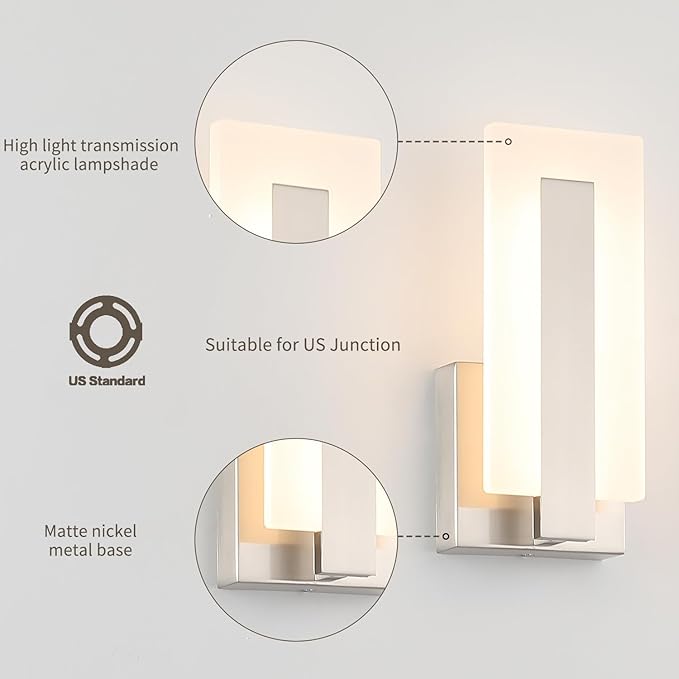 Joosenhouse Modern LED Wall Sconce Set of 2, Hardwired 3000K Warm White Light Wall Lights, 7W Up and Down Wall Mount Light, 9.76 inch Brushed Nickel Indoor Wall Sconce Wall Lighting-Ruum Studio Home