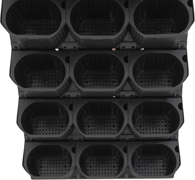 12Pieces 3-Pot Wall Planter Vertical Garden Plant Walls Wall Mounted Vertical Planter with Water-Storage Layer Stackable Wall-Mounted Flower Pot for Gardens, Balconies 180.78lbs Total Capacity (Black)-Ruum Studio Home