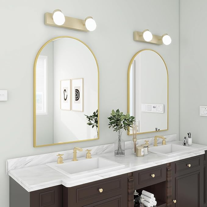 BEAUTYPEAK Wall Mounted Mirror, 26 inch x38 inch Arch Bathroom Mirror, Gold Vanity Wall Mirror w/ Metal Frame for Bedroom, Entryway, Living Room-Ruum Studio Home