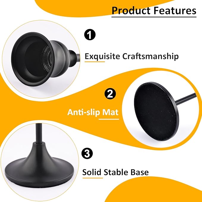 Metal Candle Holders for Candlesticks Taper Candlestick Holders Set Vintage Decorative Centerpiece Candelabra Tall Candle Stands for Halloween Thanksgiving Christmas (Matt Black, 4 Sets (12 pcs))-Ruum Studio Home