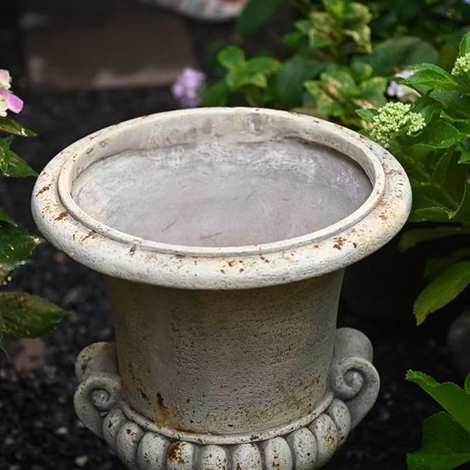 Vintage European Garden Urn Planter, Decorative Cement and Fiber Flower Pot, Make Antiqued Finished, H=19.7in, Wrap Foam Safely Delivered from Local Warehouse (Antiqued, Medium)-Ruum Studio Home
