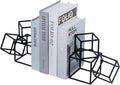 MyGift Modern Matte Black Metal Geometric Bookends in 3 Cube Frame Design, Decorative Book Stands for Home Library Bookshelf Office Desk, 1 Pair, Handcrafted in India-Ruum Studio Home