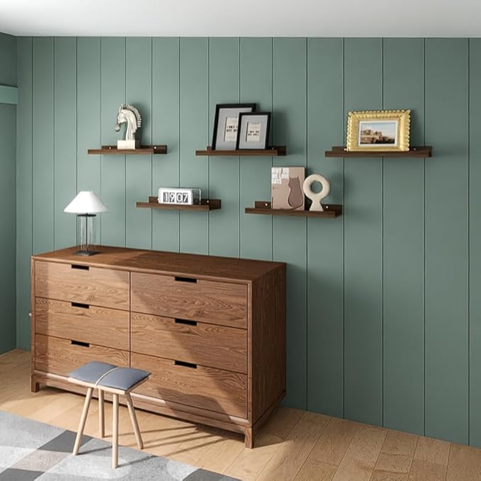 RICHER HOUSE 5 Set Floating Shelves for Wall Decor, Wall Mounted Book Shelf, Nursery Shelves Picture Ledge Shelf with Lip for Wall Storage, Bedroom, Living Room, Bathroom - Walnut-Ruum Studio Home