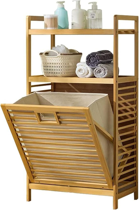 Laundry Hamper with 2-Tier Shelves & Tilt Out Basket, Laundry Baskets Organizer Hampers Bathroom Storage Shelf for Laundry Room, Bathroom, Nursery, Bedroom, Guest Room, Closet (2 Tier - Large)-Ruum Studio Home