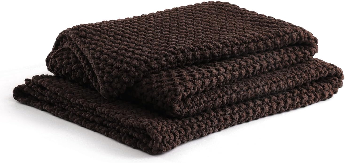 YnM Chunky Cotton Knit Throw Blanket, Cable Knit Throws for Bed Couch Sofa, Comfy & Relaxing, Decorative Piece for Farmhouse Modern Boho Rustic Scandinavian Chic Vibe, Chocolate Brown 60x80 Inches-Ruum Studio Home