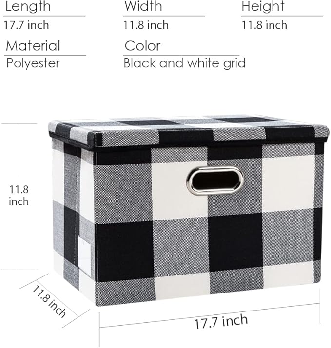 PRANDOM Large Collapsible Storage Bins with Lids [3-Pack] Fabric Foldable Storage Boxes Organizer Containers Baskets Cube with Cover for Home Bedroom Closet Office Black and White (17.7x11.8x11.8)-Ruum Studio Home