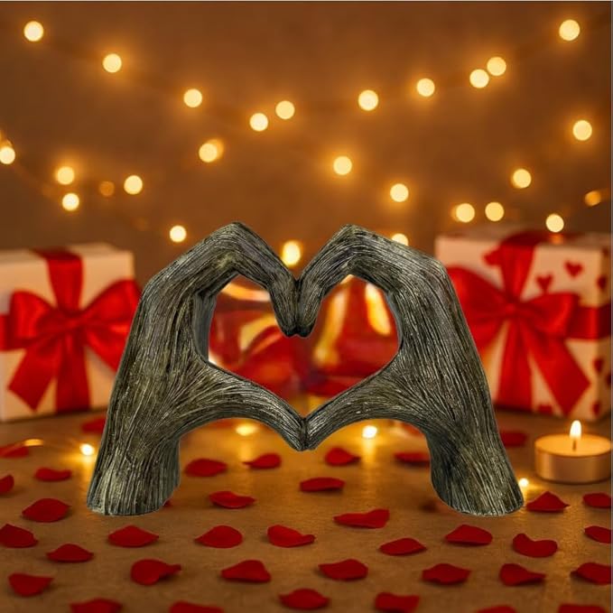 Top Brass Large Rustic Heart Hands Sculpture, 9 3/4” Resin Love Statue – Romantic Decor Accent for Shelf or Mantel – Perfect for Wedding, Valentine's Day or Anniversary (Rustic Wood Grain)-Ruum Studio Home