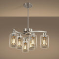 6-Light Brushed Nickel Chandeliers for Dining Room Light Fixtures Over Table, Adjustable Height Hanging Industrial Pendant Lighting for Kitchen Island Bedroom, Clear Glass Shade-Ruum Studio Home