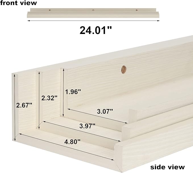 Giftgarden 24 Inch Floating Shelves for Wall, Creamy White Beige Wood-Grain Wooden Shelf Ledge for Bathroom Kitchen Living Room Nursery Bedroom Picture, Set of 3 Different Sizes-Ruum Studio Home
