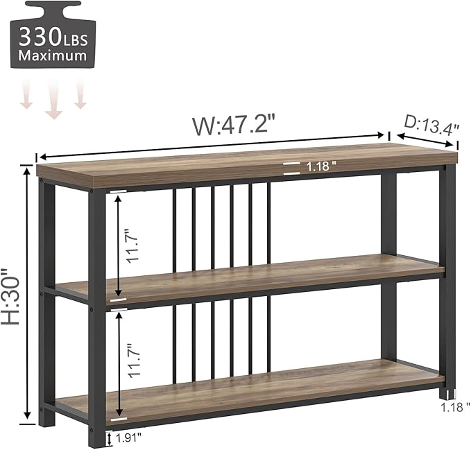 FOLUBAN Modern Sofa Table for Entryway, 3 Tier Narrow Console Table for Living Room Hallway Behind Couch, Rustic Oak-Ruum Studio Home