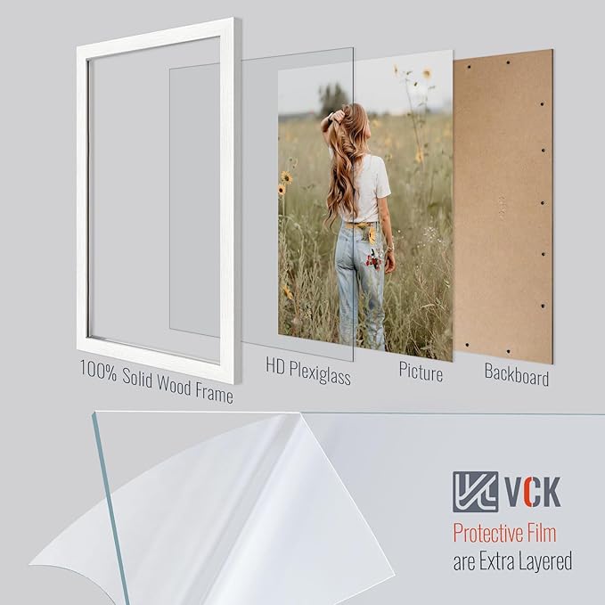VCK 14x24 Picture Frame Set of 3, White Solid Wood Poster Frames, Textured Exclusive Wall Gallery Frame-Ruum Studio Home