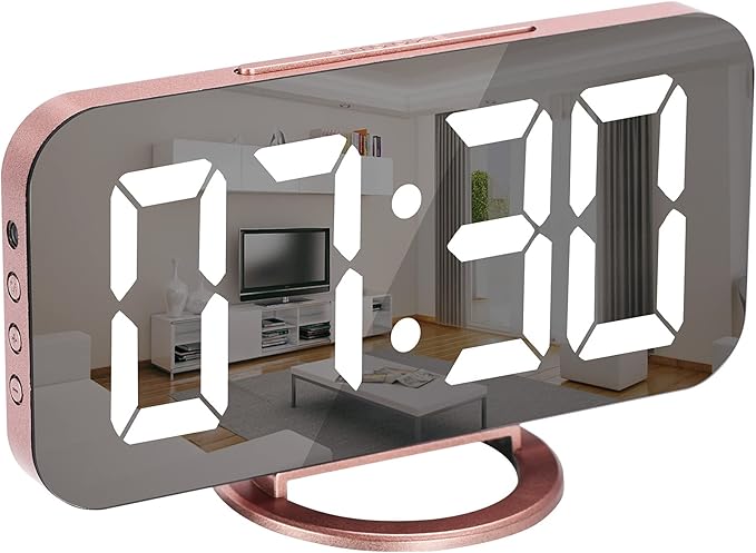 SZELAM Alarm Clock for Bedroom,LED and Mirror Digital Clock Large Display,with Dual USB Charger Ports,Auto Dim,Snooze Mode,Modern Desk/Wall Electronic Clock for Girl Woman Mom Teens - Rose Gold-Ruum Studio Home