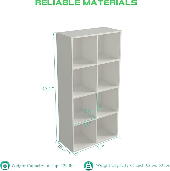 8-Cube Storage Shelf Bookcase - Wooden 4-Tier Floor Standing Open Bookshelf, Modern TV Stand up to 55 Inchs for Home and Office, Warm White-Ruum Studio Home