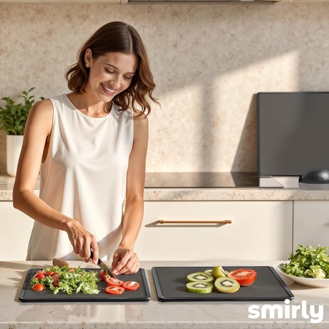 SMIRLY Plastic Cutting Board Set 3 Pieces, Non-Slip Dishwasher Safe Chopping Boards for Kitchen, Dark Grey-Ruum Studio Home