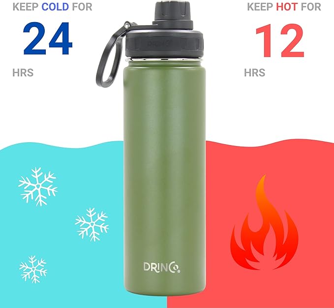 Drinco Stainless Steel Water Bottle Spout Lid Vacuum Insulated Double Wall Water Bottle Wide Mouth (40oz 32oz 22oz 18oz 14oz) Leak Proof Keeps Cold or Hot (22 oz, 22oz Forest)-Ruum Studio Home