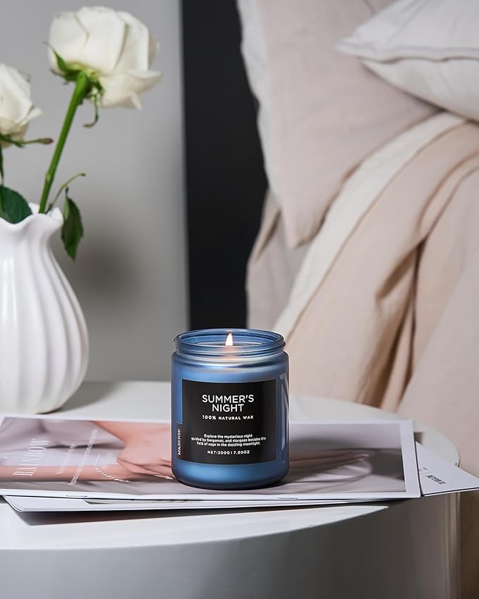 M&SENSE Summer's Night Scented Candle, All Natural Soy Wax Clean Non Toxic Manly Candle for Home, 7.05oz Up to 50 Hours Burn Time in Glass Jar for Bedroom-Ruum Studio Home