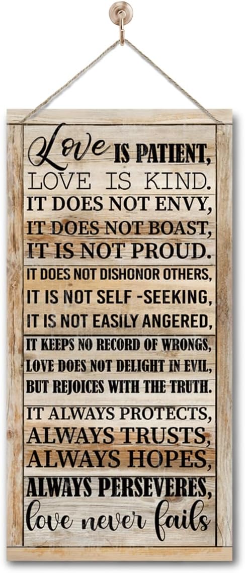 1 Corinthians 13:4-8 Inspirational Hanging Wood Decor Sign, Printed Wood Sign, Love is Patient, Love is Kind Quote, Hanging Bible Verses Woods Wall Signs, Rustic Home Decor Signs, Christian Gift E1-Ruum Studio Home