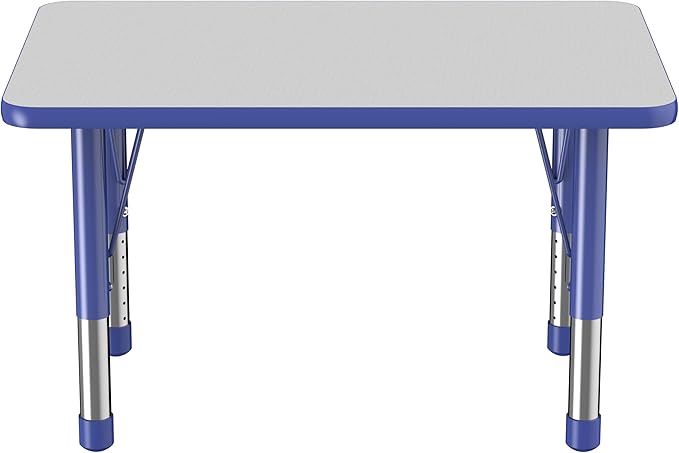 FDP Rectangle Activity School and Classroom Kids Table (24 x 36 inch), Chunky Toddler Leg, Adjustable Height 15-24 inches - Gray Top and Blue Edge-Ruum Studio Home